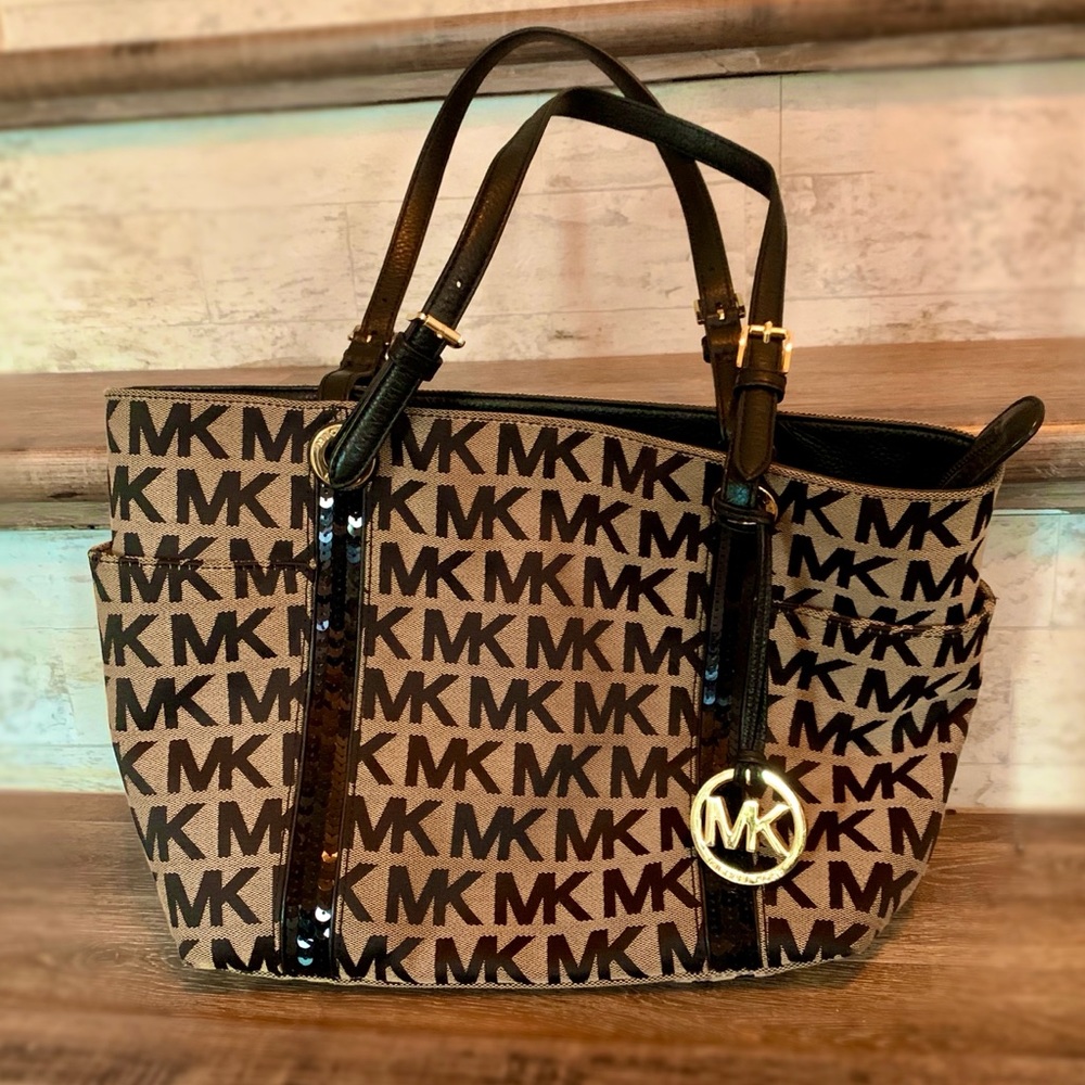 Michael Kors MK Signature Sequins Stripes Tote